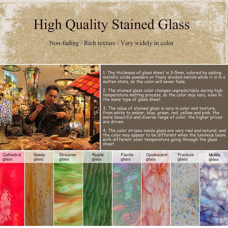 Bieye W10058 Rose Flower Tiffany Style Stained Glass Window Panel with Chain, 16-inch Wide - Image 5